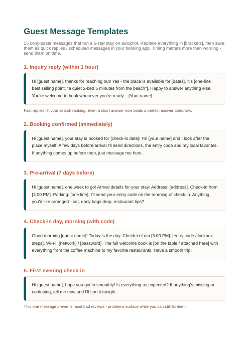 Guest message templates